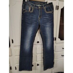 Barabas Men's Western Cowboy Bootcut Denim Blue Jeans 32x32